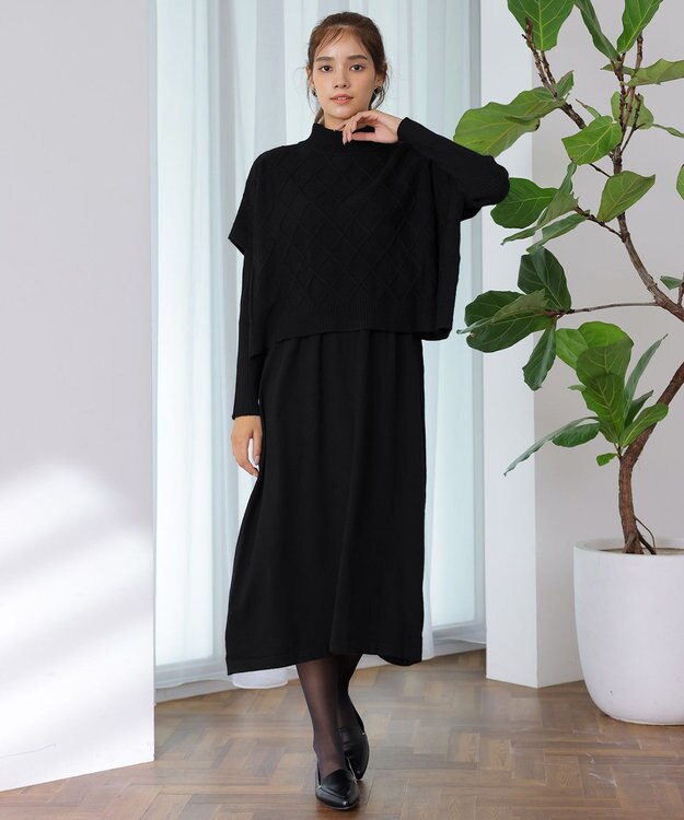 Tiaclasse 【2点セット】ケーブルトップス＆ニットワンピースセット ブラック