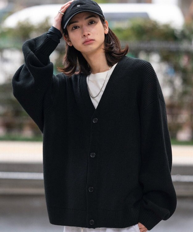 WEGO 【ユニセックス着用ITEM/MLサイズ展開】クロップドカーディガン ブラック