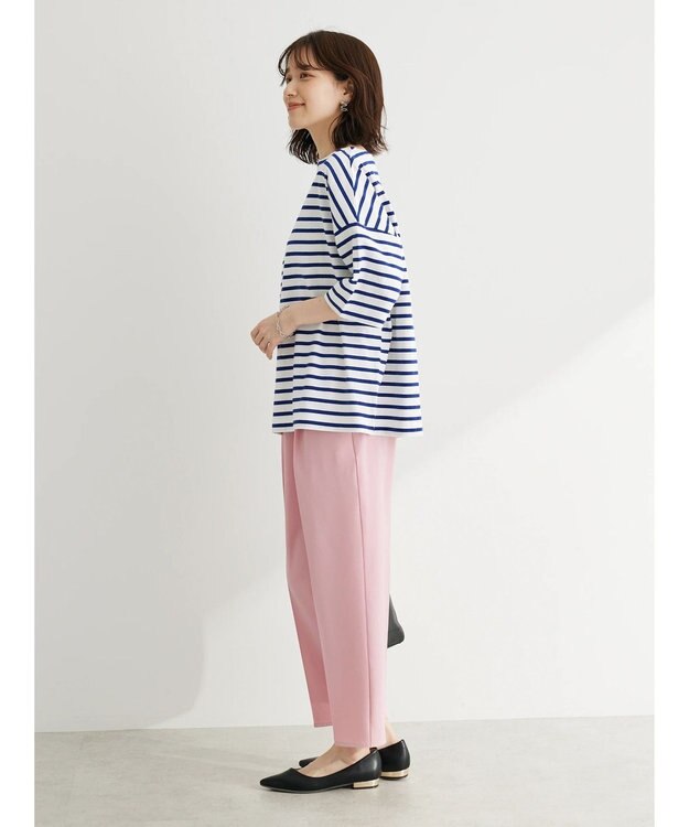 Green Parks ボーダーボートネック７分袖プルオーバー Blue