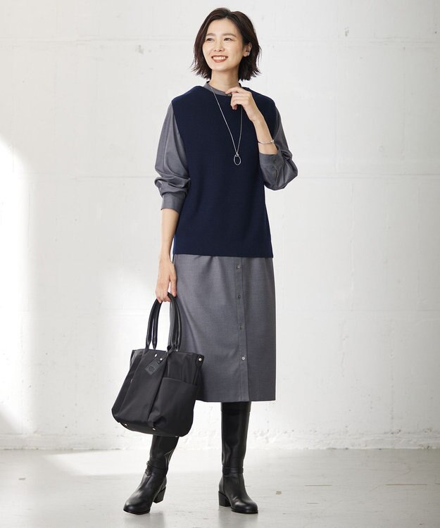 J.PRESS LADIES S 【洗える】50/2 T/Rウォッシャブルギャバ ワンピース ライトグレー系