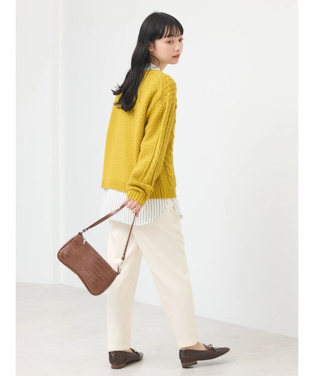 earth music&ecology ウォッシャブルケーブルプルオーバー Mustard