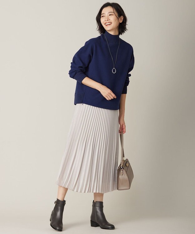 J.PRESS LADIES 【洗える】マロンサテン プリーツ スカート ベージュ系