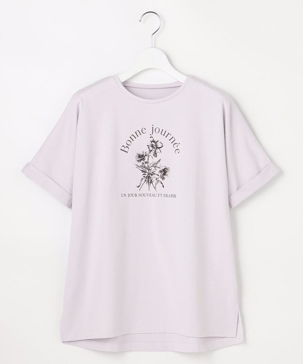 ANY SIS フラワープリント ロゴＴシャツ アイスグレー