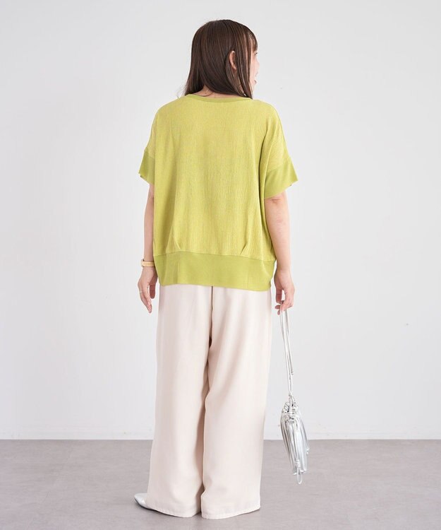 Green Parks シアーリブ切替楊柳プルオーバー Lime Green