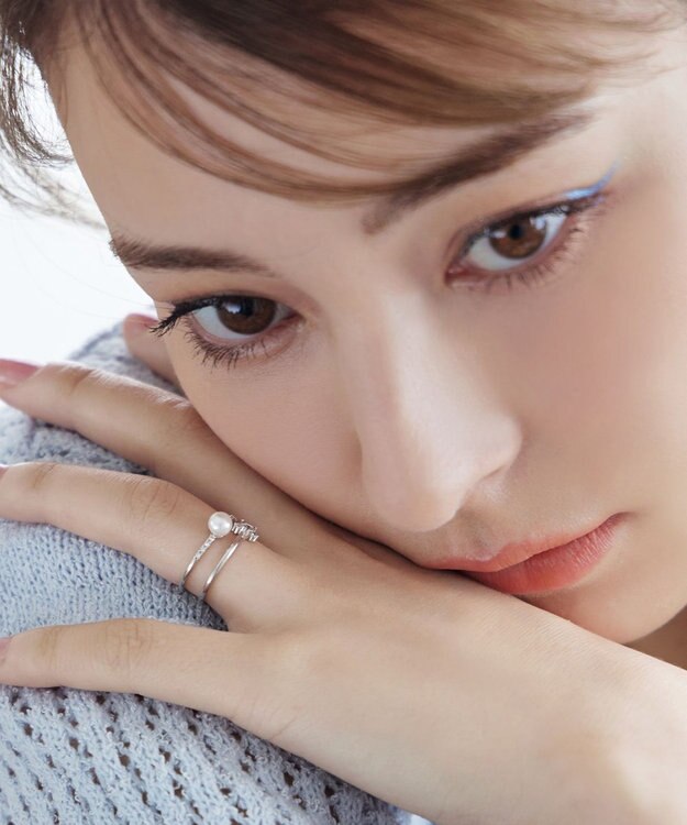 Tiaclasse フラワー＋パールダブルリング シルバー