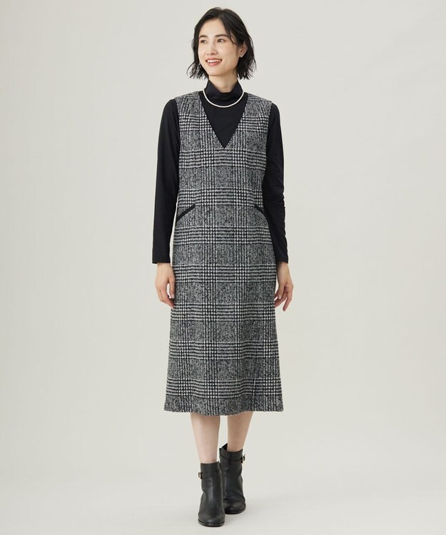 J.PRESS LADIES L ウールシルクツイードグレンチェック ジャンパースカート モノトーン系3