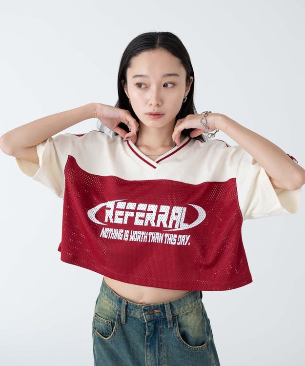 WEGO 2ライン切り替えメッシュショートT ワイン