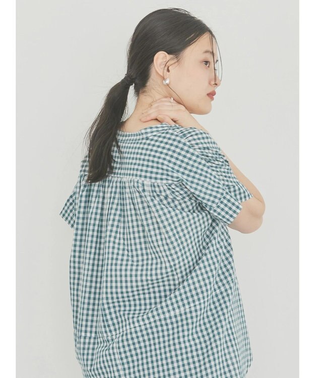 AMERICAN HOLIC フレンチスリーブバック切替シャツ Check Green
