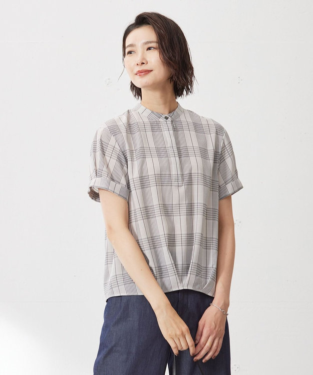 J.PRESS LADIES 【洗える・イージーケア】ドライタッチ ドビーチェック ブラウス ライトグレー系3