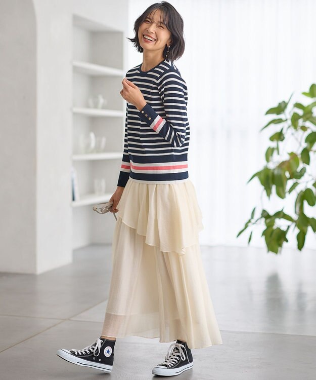 23区 【Oggi4月号掲載/洗える】シアーツイル ティアードスカート アイボリー系