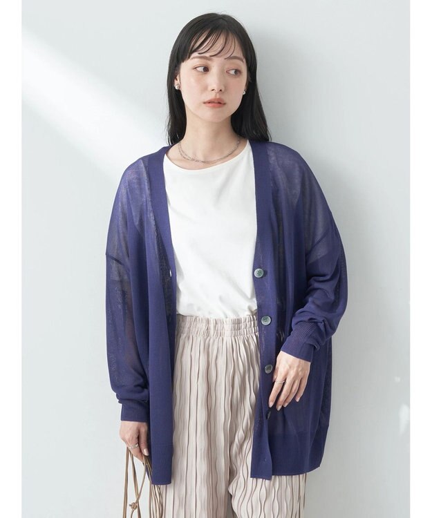 earth music&ecology シアーＢＩＧカーディガン Blue