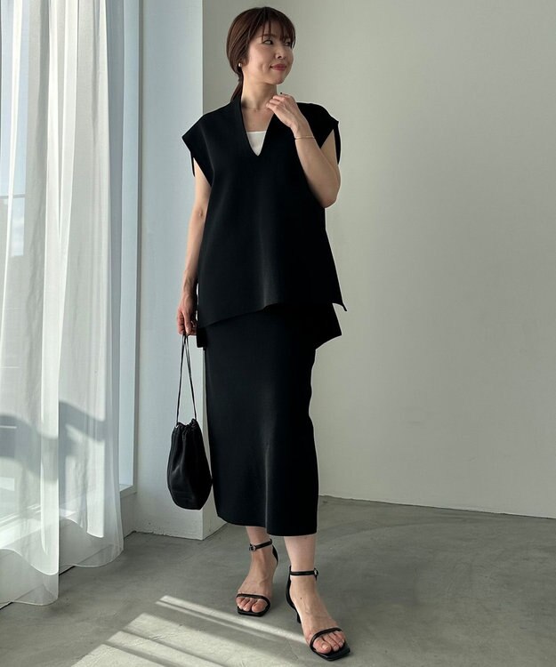 UNFILO ミラノリブニットスカート ブラック