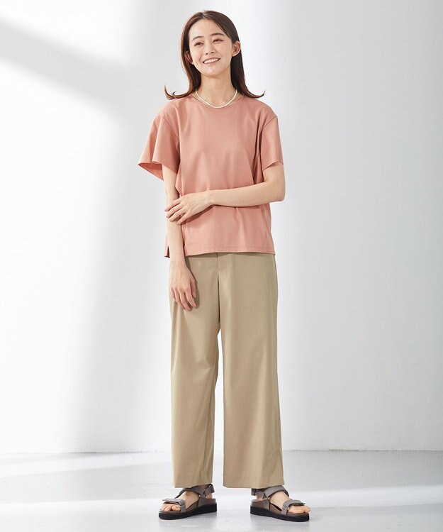 J.PRESS LADIES 【洗える】マイクロタイプライターストレッチ セミワイド パンツ ベージュ系