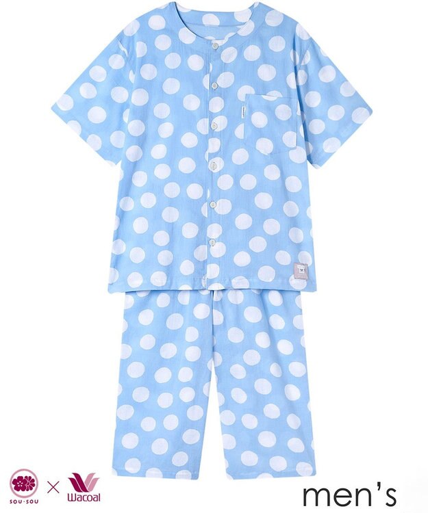 ワコール／睡眠科学 パジャマ 【SOU・SOU（R）】 綿100%(本体) 高島ちぢみ（R） 5分袖 半袖 7分丈 メンズ YGT124 睡眠科学／ワコール ブルー