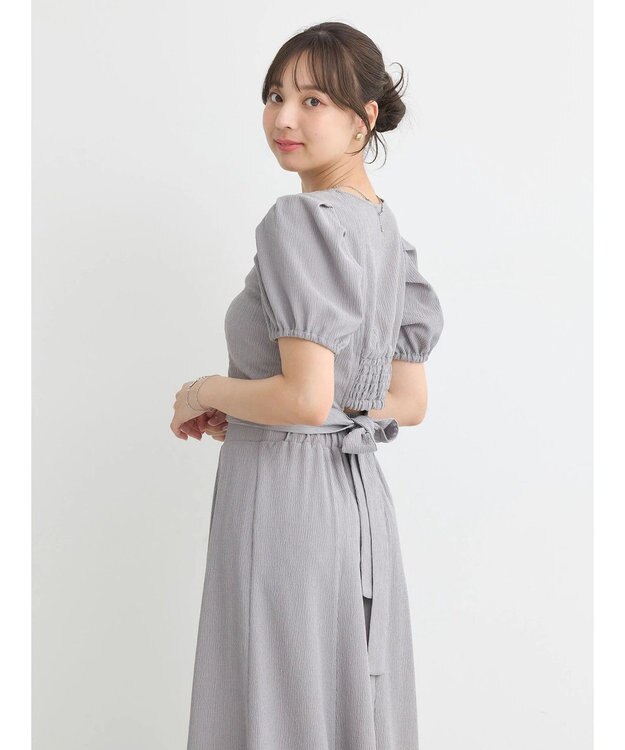 earth music&ecology ＳＥＴ２点バックリボンブラウス＋フレアスカート Gray