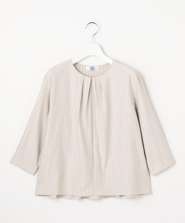 J.PRESS LADIES ストライプジャージー バックペプラム カットソー グレージュストライプ系