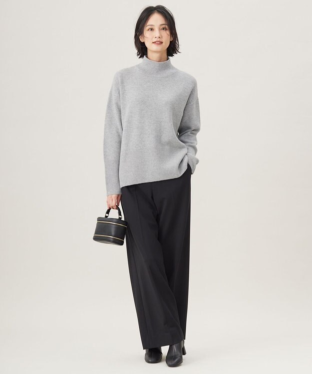 自由区 【洗える】ウールカシミヤブレンドラメスパンコールハイネック ニット グレーメランジ×シルバー