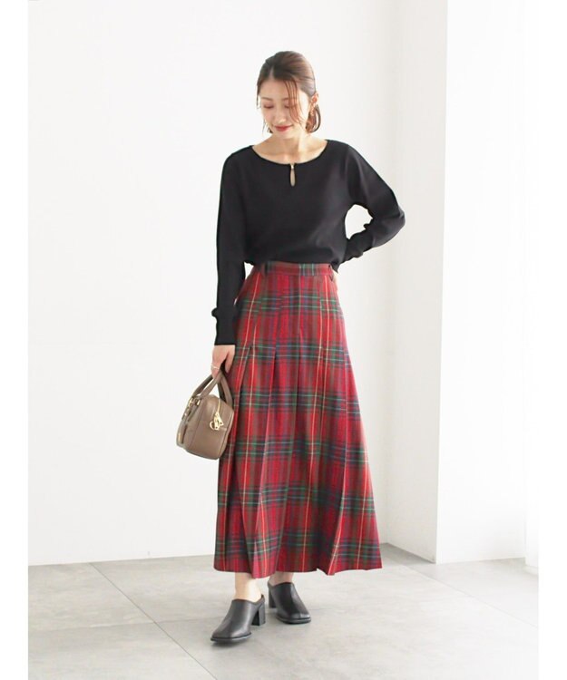 Te chichi チェックアソートロングプリーツスカート レッド