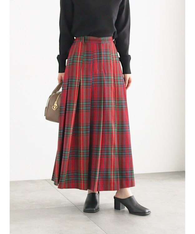Te chichi チェックアソートロングプリーツスカート レッド