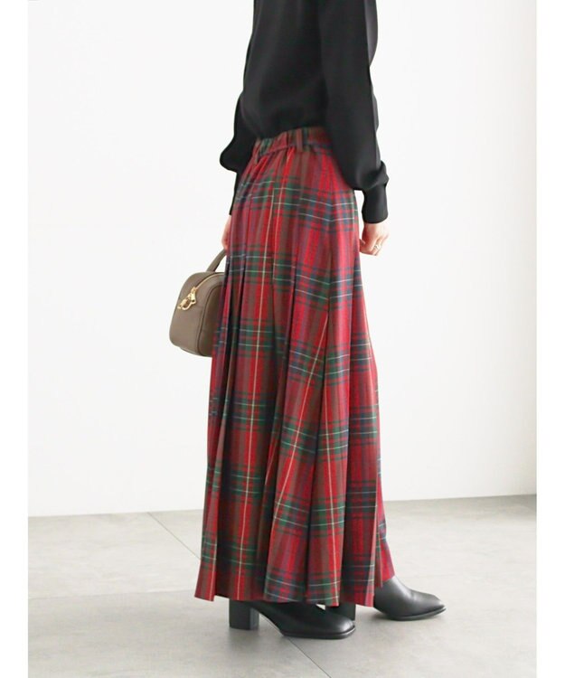 Te chichi チェックアソートロングプリーツスカート レッド