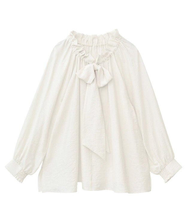 YECCA VECCA フリルギャザーボウタイブラウス Off White