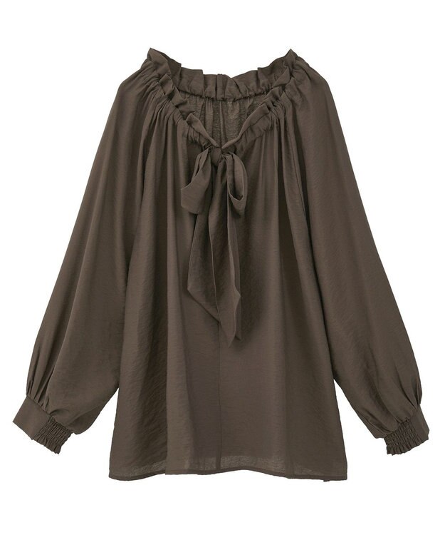 YECCA VECCA フリルギャザーボウタイブラウス Brown