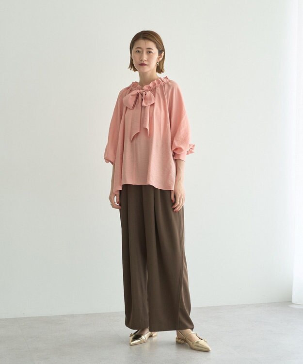 YECCA VECCA フリルギャザーボウタイブラウス Pink