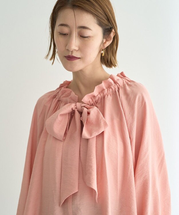 YECCA VECCA フリルギャザーボウタイブラウス Pink