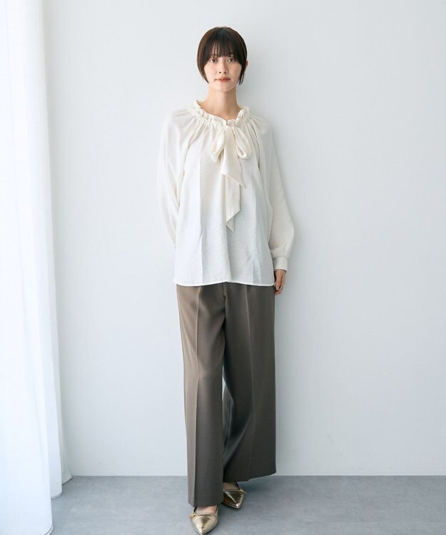 YECCA VECCA フリルギャザーボウタイブラウス Off White
