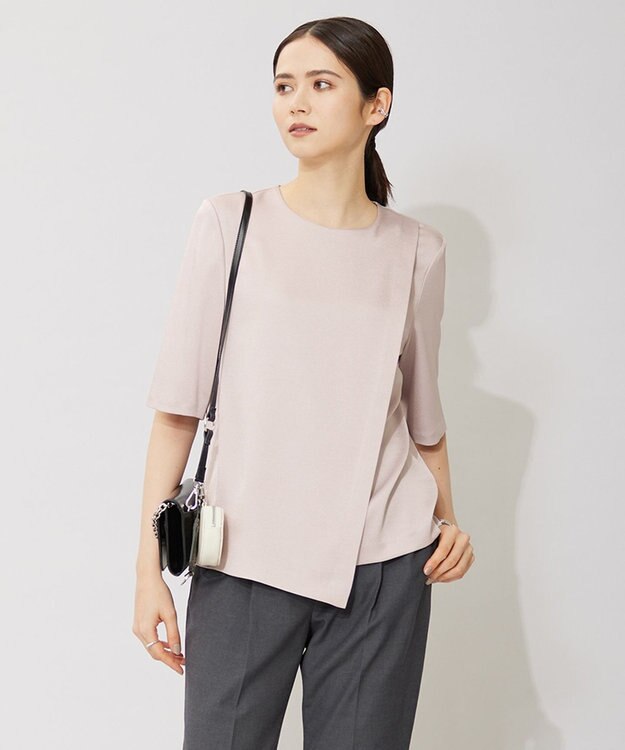 ICB 【洗える】 サテンクレープ Tブラウス パールグレー系