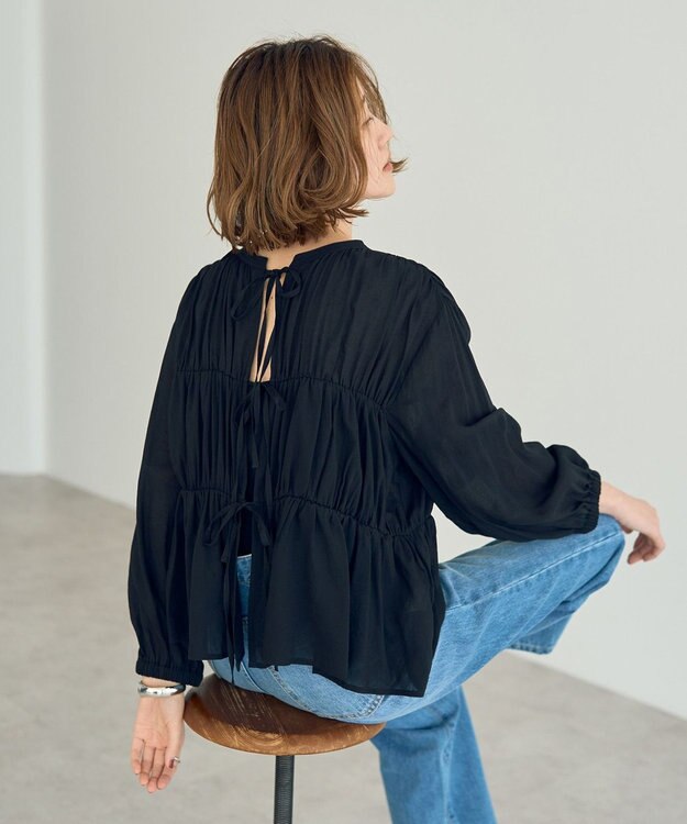 YECCA VECCA リボンデザインシアーブラウス Black