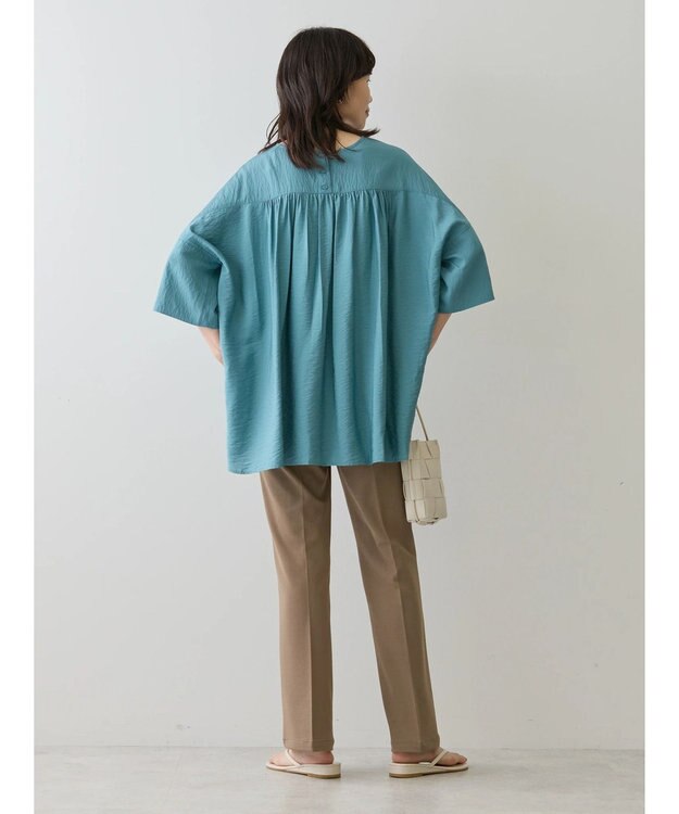 AMERICAN HOLIC 接触冷感スキッパーバックギャザーブラウス Blue Green