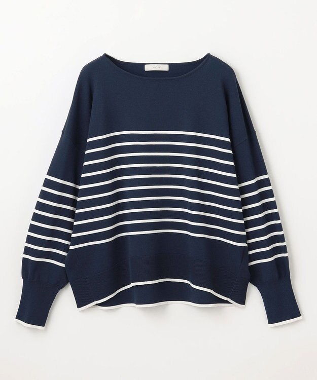 ANY バスクボーダーニットプルオーバー ネイビー×オフボーダー