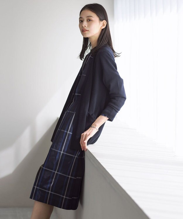 J.PRESS LADIES 【洗える】2/2綾 メモリーチェック ワンピース ネイビー系3
