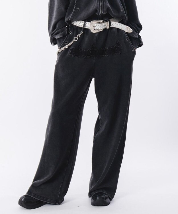 WEGO 【ウエストゴム/ユニセックス着用ITEM】ブリーチハトメスウェットパンツ ブラックその他