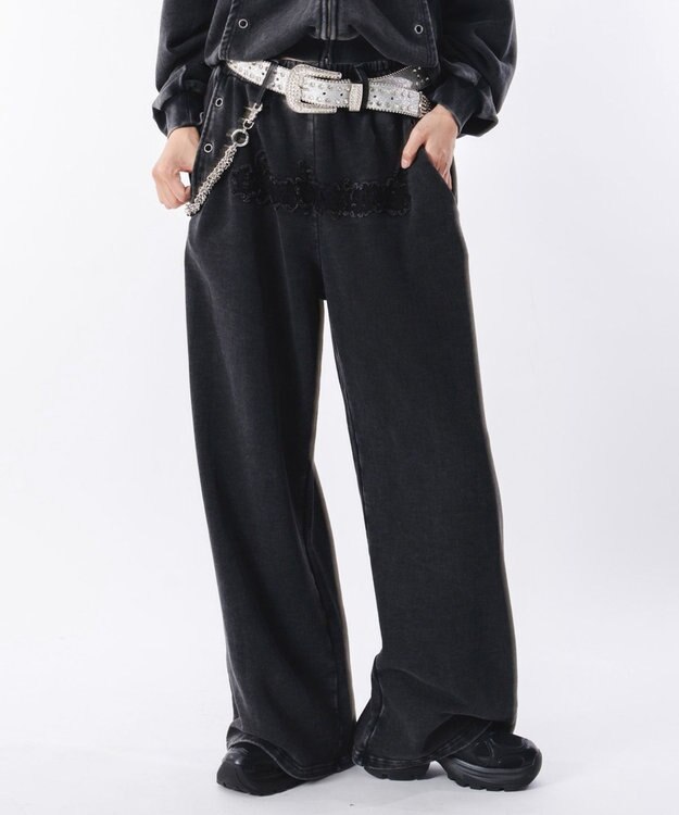 WEGO 【ウエストゴム/ユニセックス着用ITEM】ブリーチハトメスウェットパンツ ブラックその他