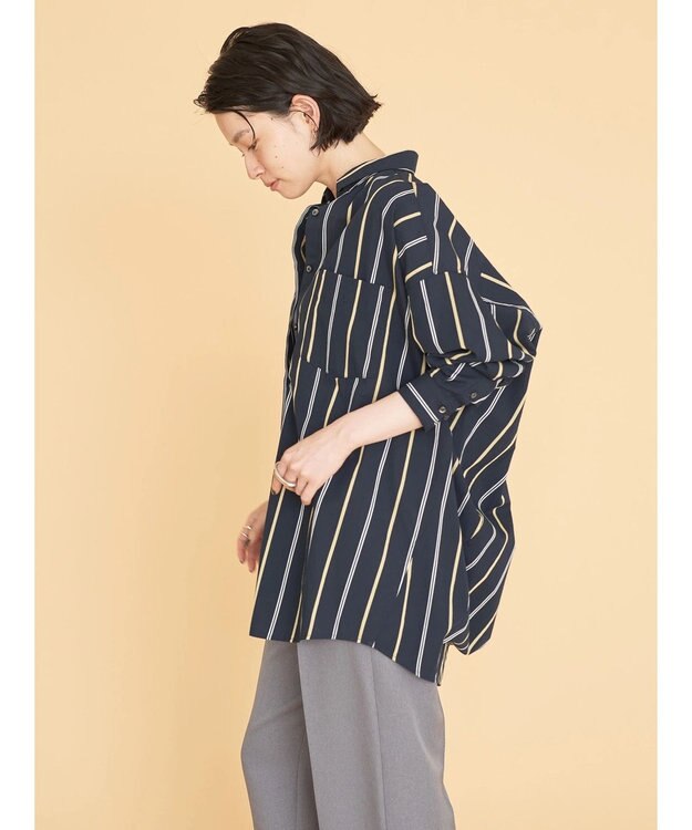 AMERICAN HOLIC ドビーストライプシャツチュニック Stripe Navy
