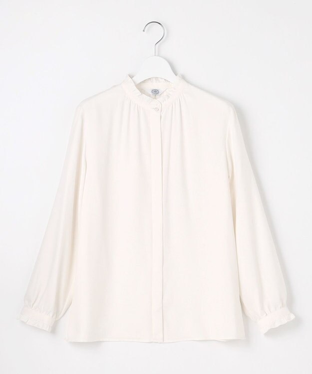 J.PRESS LADIES L 【洗える】ヌーディスバックサテン フリル襟 ブラウス アイボリー系