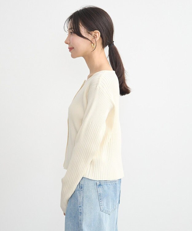 earth music&ecology シルバープチ釦リブニットカーディガン Ivory