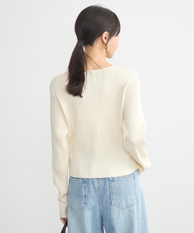 earth music&ecology シルバープチ釦リブニットカーディガン Ivory