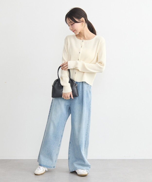 earth music&ecology シルバープチ釦リブニットカーディガン Ivory