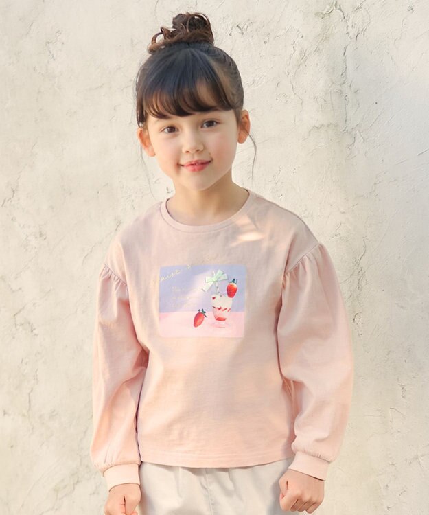 ANY KIDS フォトプリント 長袖 Ｔシャツ ピンク×ジュース