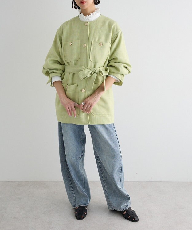 Green Parks ツィードミディ丈ジャケット Lime Green