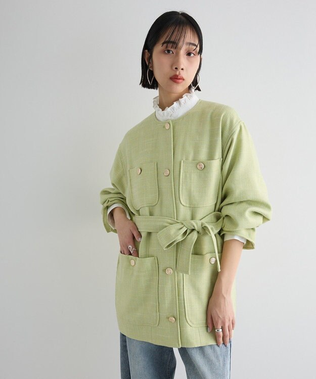 Green Parks ツィードミディ丈ジャケット Lime Green