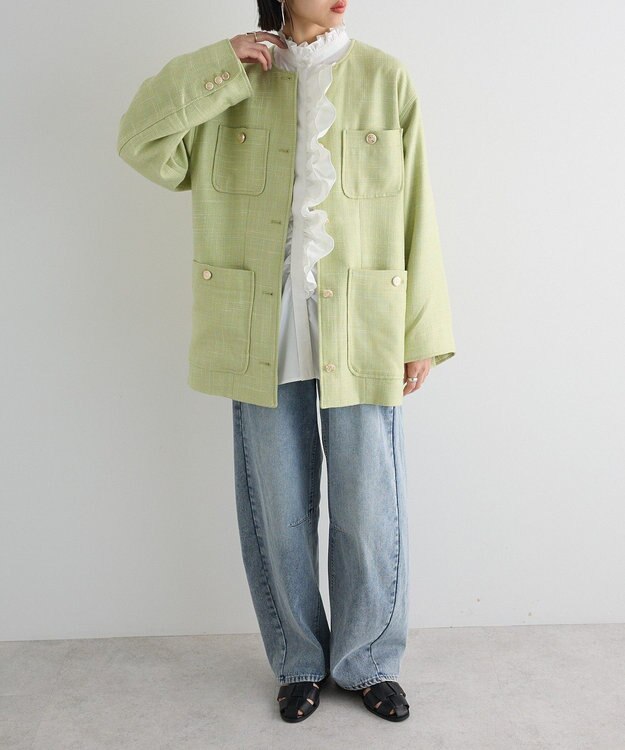Green Parks ツィードミディ丈ジャケット Lime Green