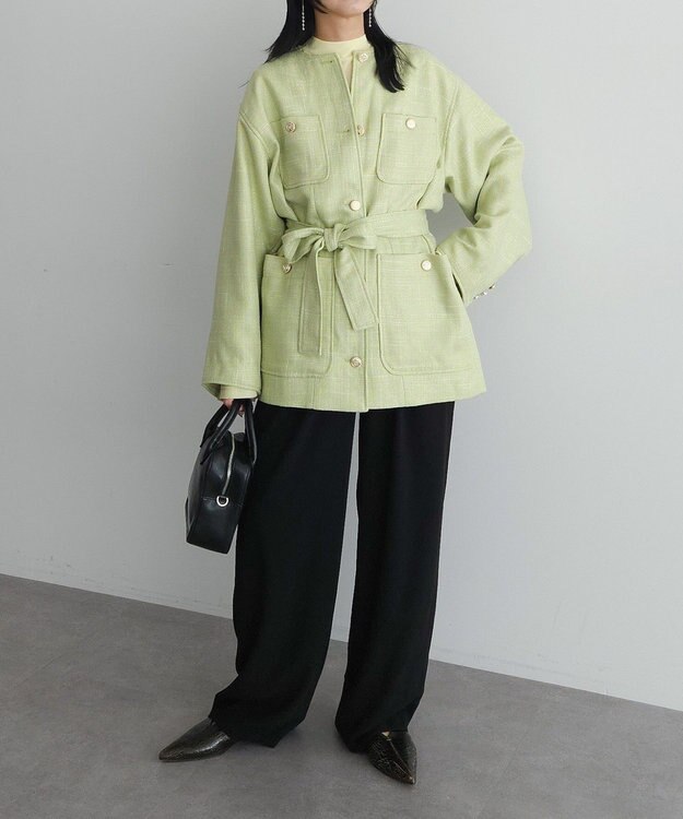 Green Parks ツィードミディ丈ジャケット Lime Green