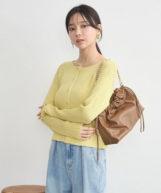 earth music&ecology シルバープチ釦リブニットカーディガン Light Yellow