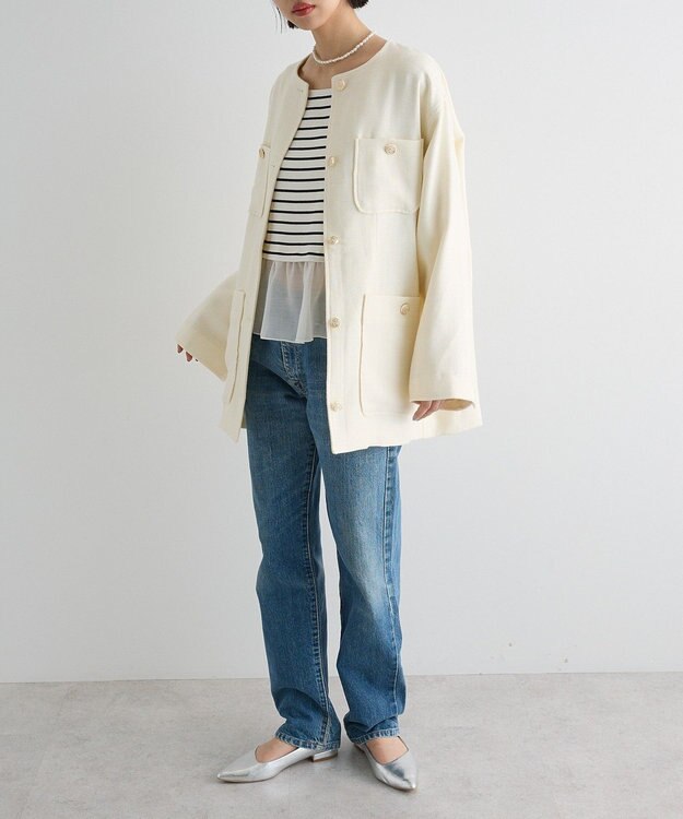 Green Parks ツィードミディ丈ジャケット Off White