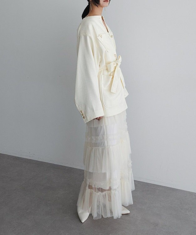 Green Parks ツィードミディ丈ジャケット Off White