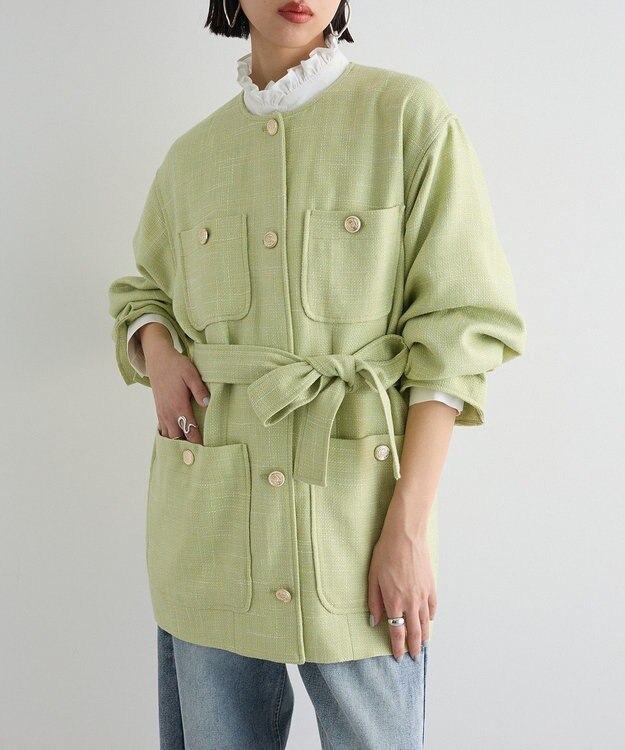 Green Parks ツィードミディ丈ジャケット Lime Green